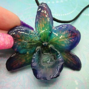 Real Orchid Flower Necklace - Dark Purple/Blue Veined. Perfect birthday present.
