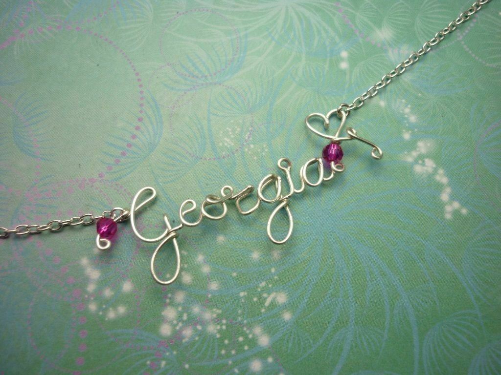 Choose Your Birthstone - Wedding Gift -Silver Name Necklace Wire & Crystals - Image 5