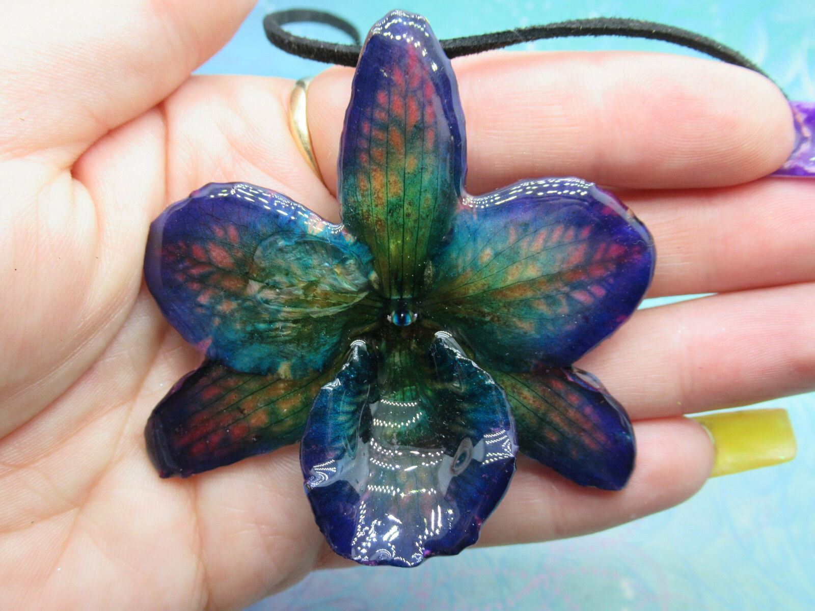 Real Orchid Flower Necklace - Dark Purple/Blue Veined. Perfect birthday present. - Image 2