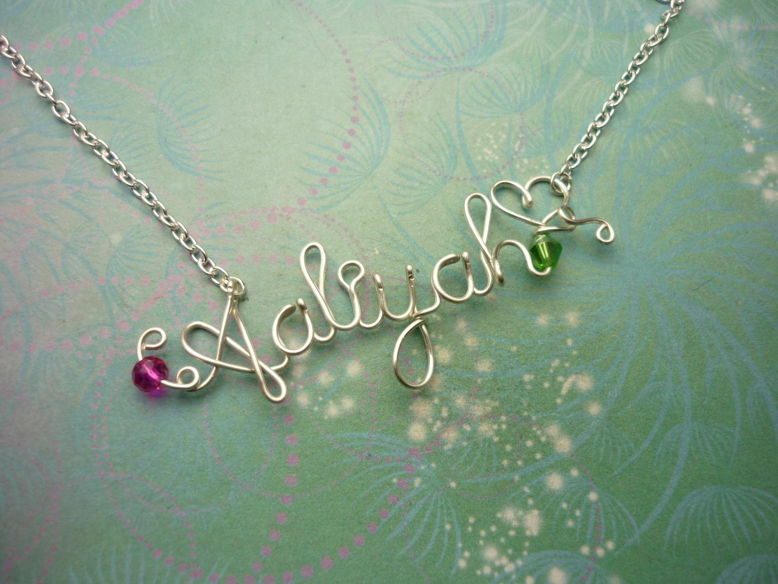 Choose Your Birthstone - Wedding Gift -Silver Name Necklace Wire & Crystals - Image 9