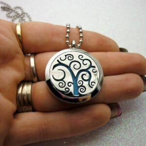 Aromatherapy Locket - Swirly Tree - Perfume Pendant - Stainless Steel Necklace