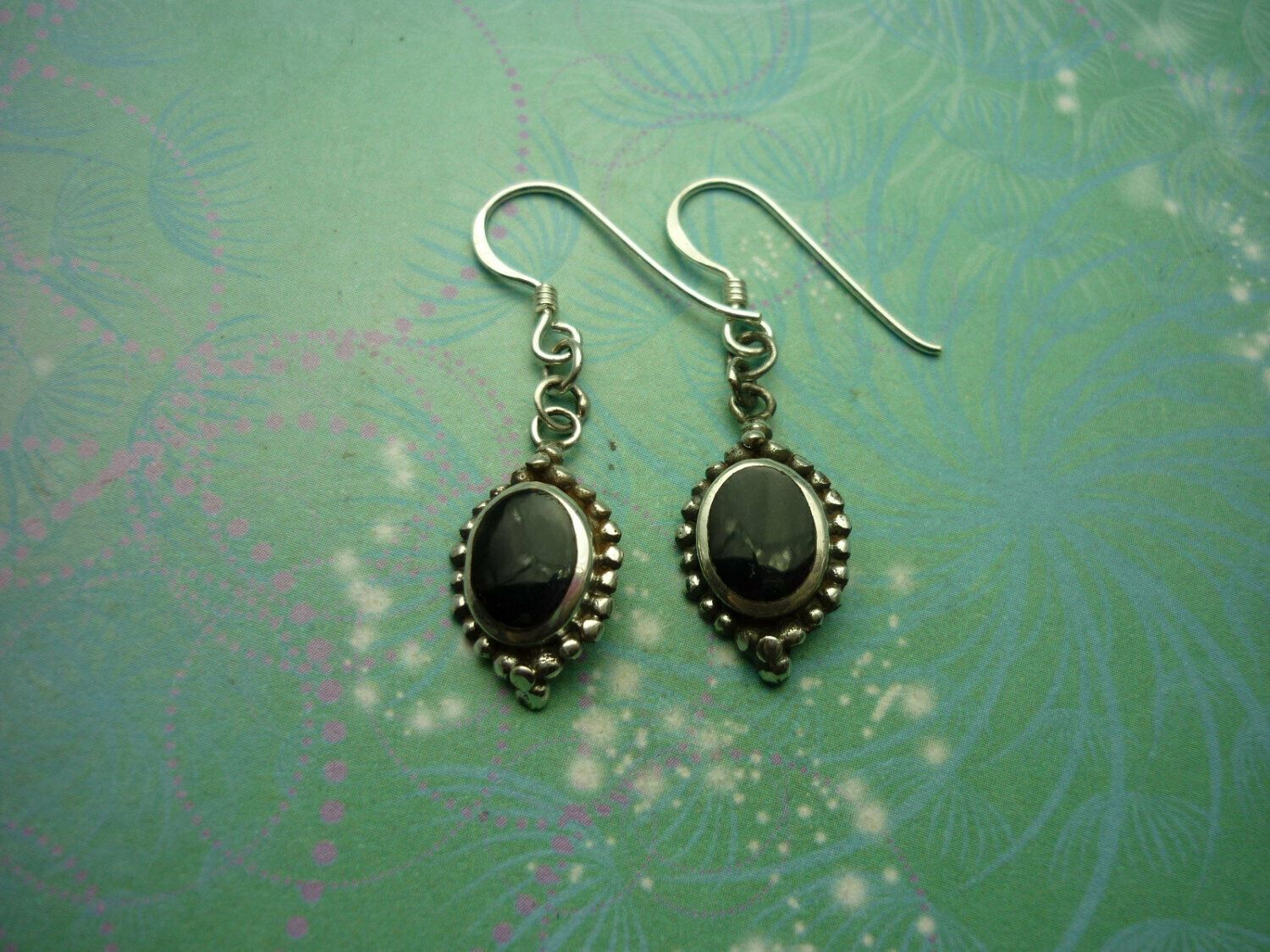 Sterling Silver Earrings - Black Onyx - 925 Hallmarked - Style 32 Vintage