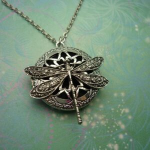 Dragonfly Pendant Silver Plated Aromatherapy Necklace - Perfume Jewellery