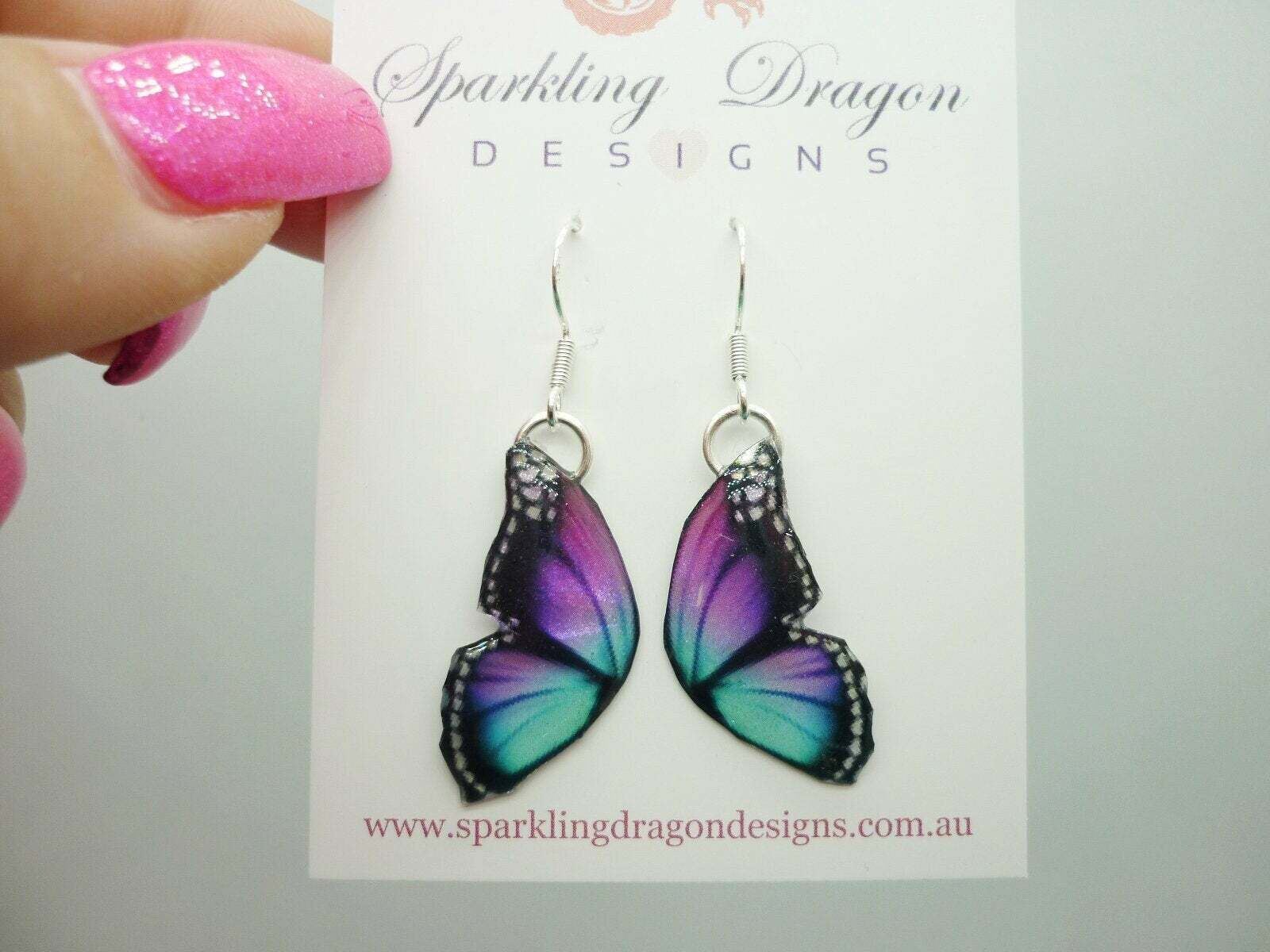 Butterfly Double Wing Earrings Little Blue & Pink - Fairy Jewellery Fun Gift