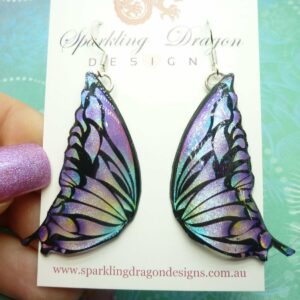 Butterfly Wing Earrings Purple Stained Glass- Fairy Jewellery