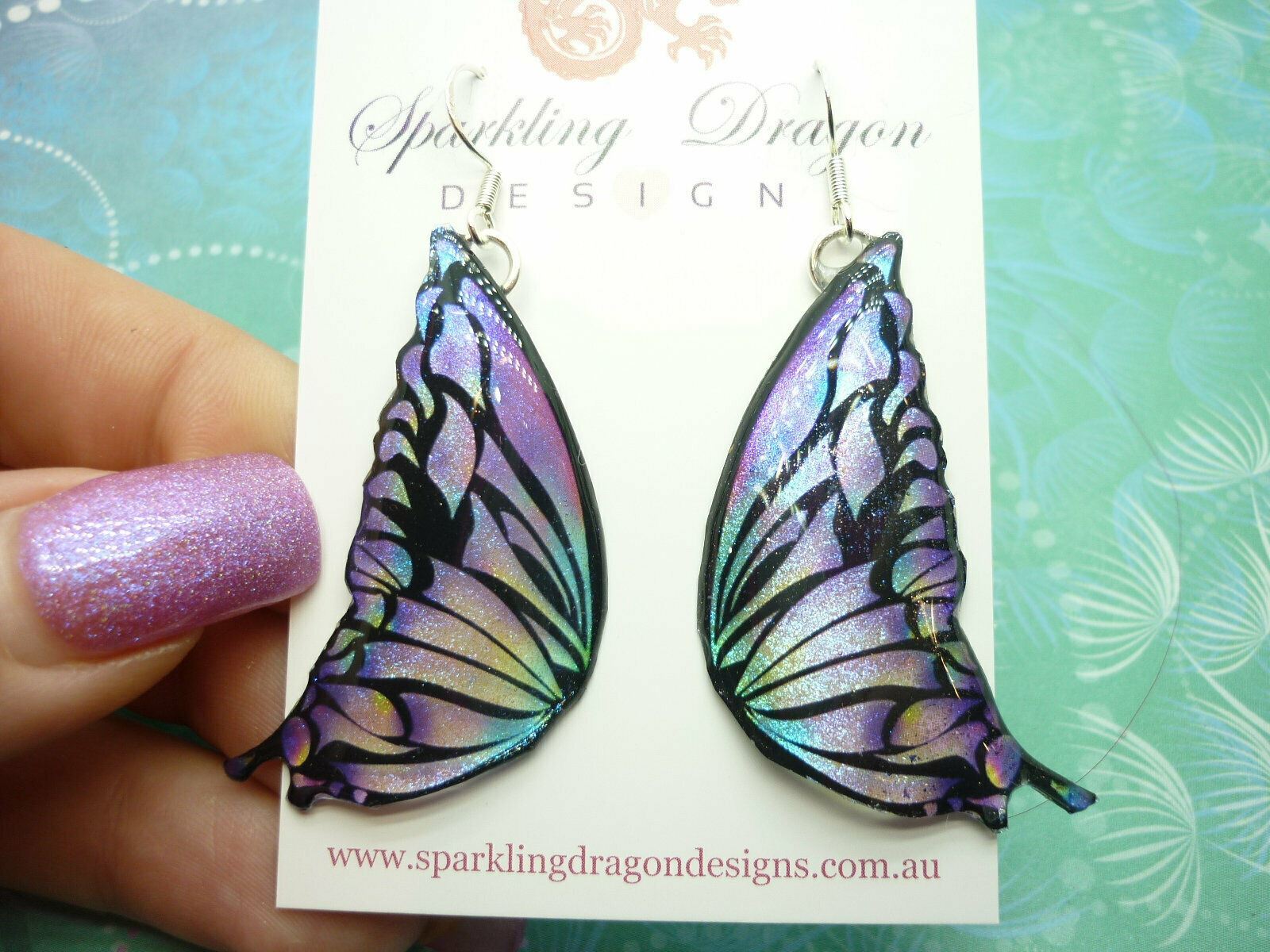 Butterfly Wing Earrings Purple Stained Glass- Fairy Jewellery