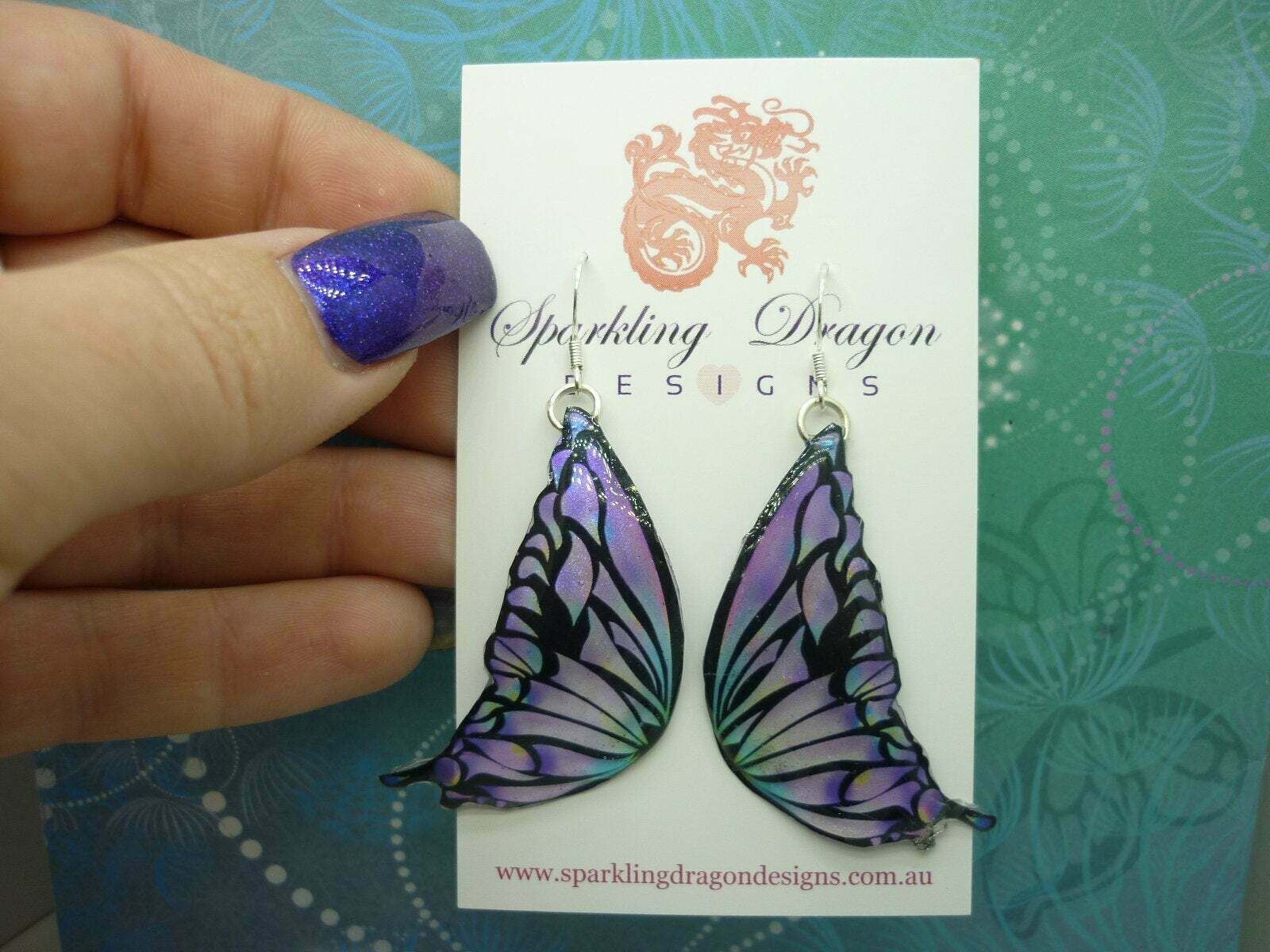 Butterfly Wing Earrings Purple Stained Glass- Fairy Jewellery - Image 2