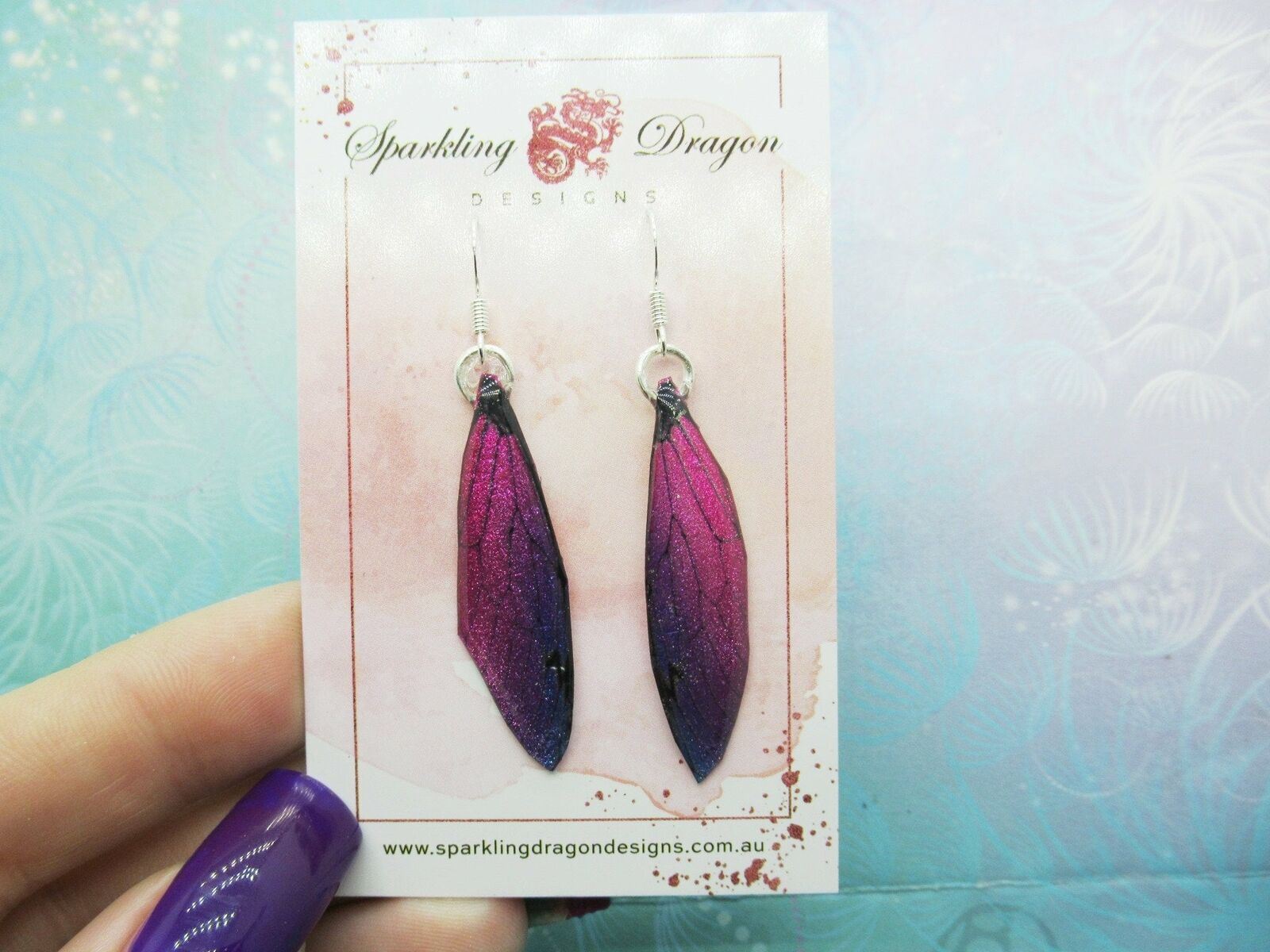 Vibrant Dragonfly Wing Butterfly Earrings Pink & Purple - Fairy Jewellery - Image 2