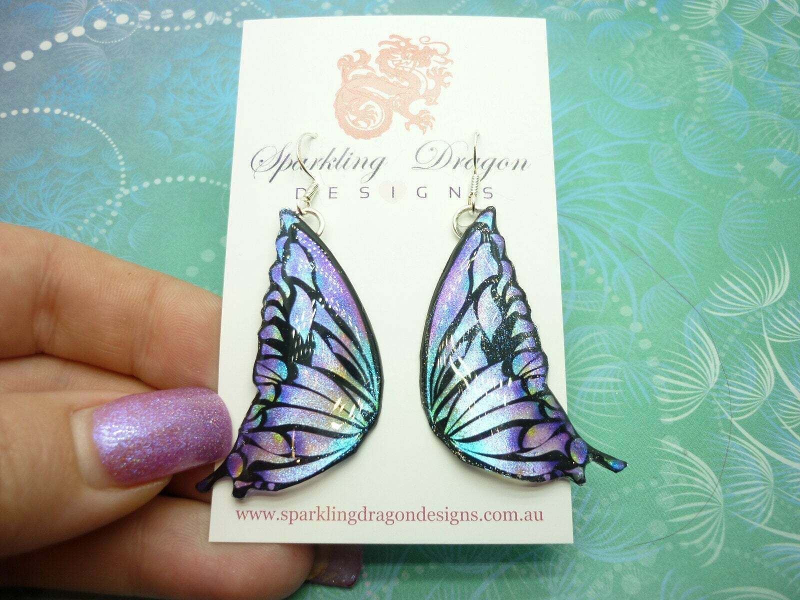 Butterfly Wing Earrings Purple Stained Glass- Fairy Jewellery - Image 3