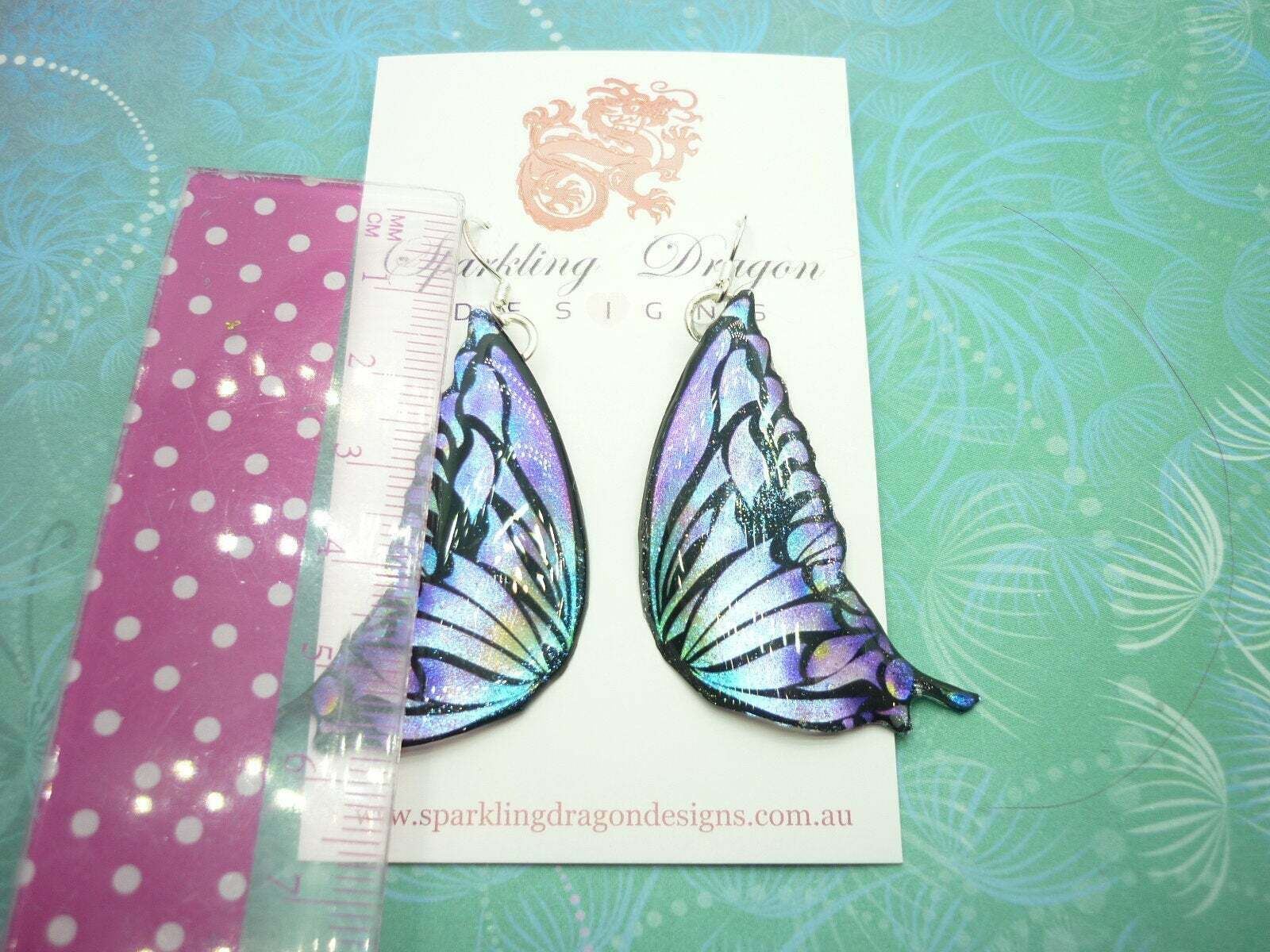 Butterfly Wing Earrings Purple Stained Glass- Fairy Jewellery - Image 4