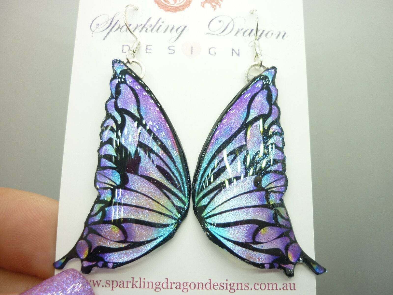 Butterfly Wing Earrings Purple Stained Glass- Fairy Jewellery - Image 5