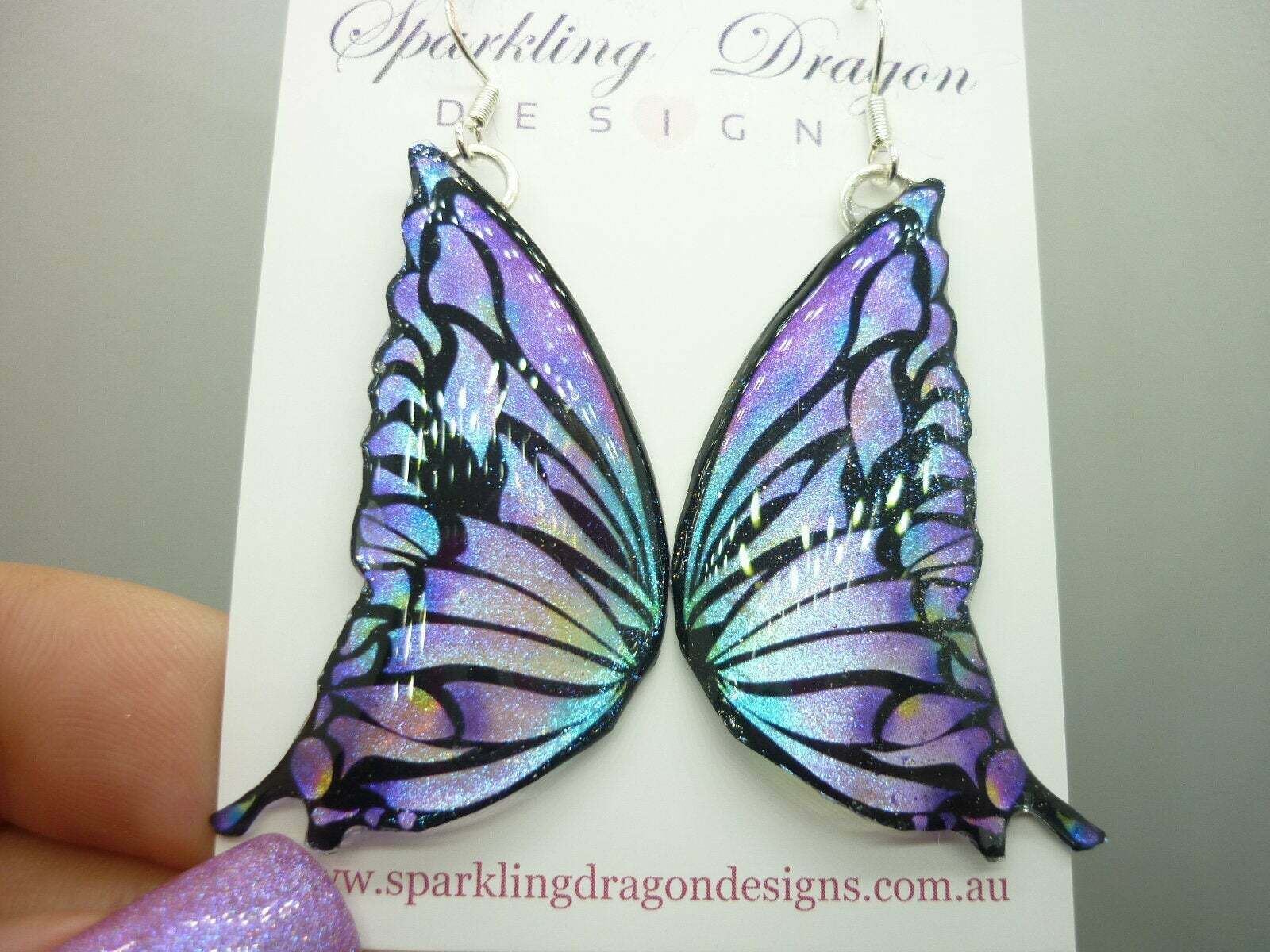 Butterfly Wing Earrings Purple Stained Glass- Fairy Jewellery - Image 6