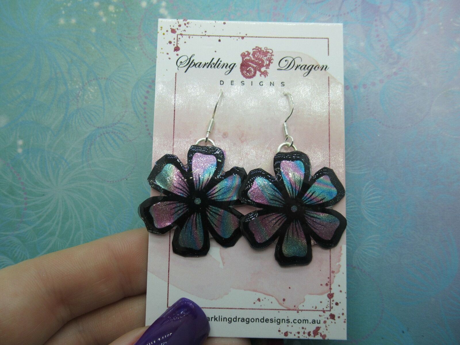 Feel Good Flower Earrings - Swirling Colours in Resin - Handcrafted Lightweight - Image 2