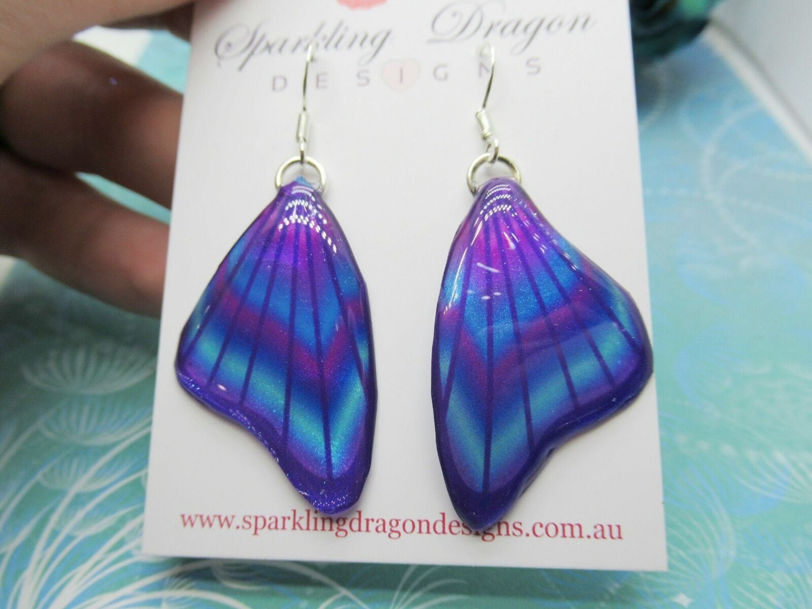 Butterfly Wing Earrings Purple, Blue & Rainbow- Fairy Jewellery Unique Gift - Image 2