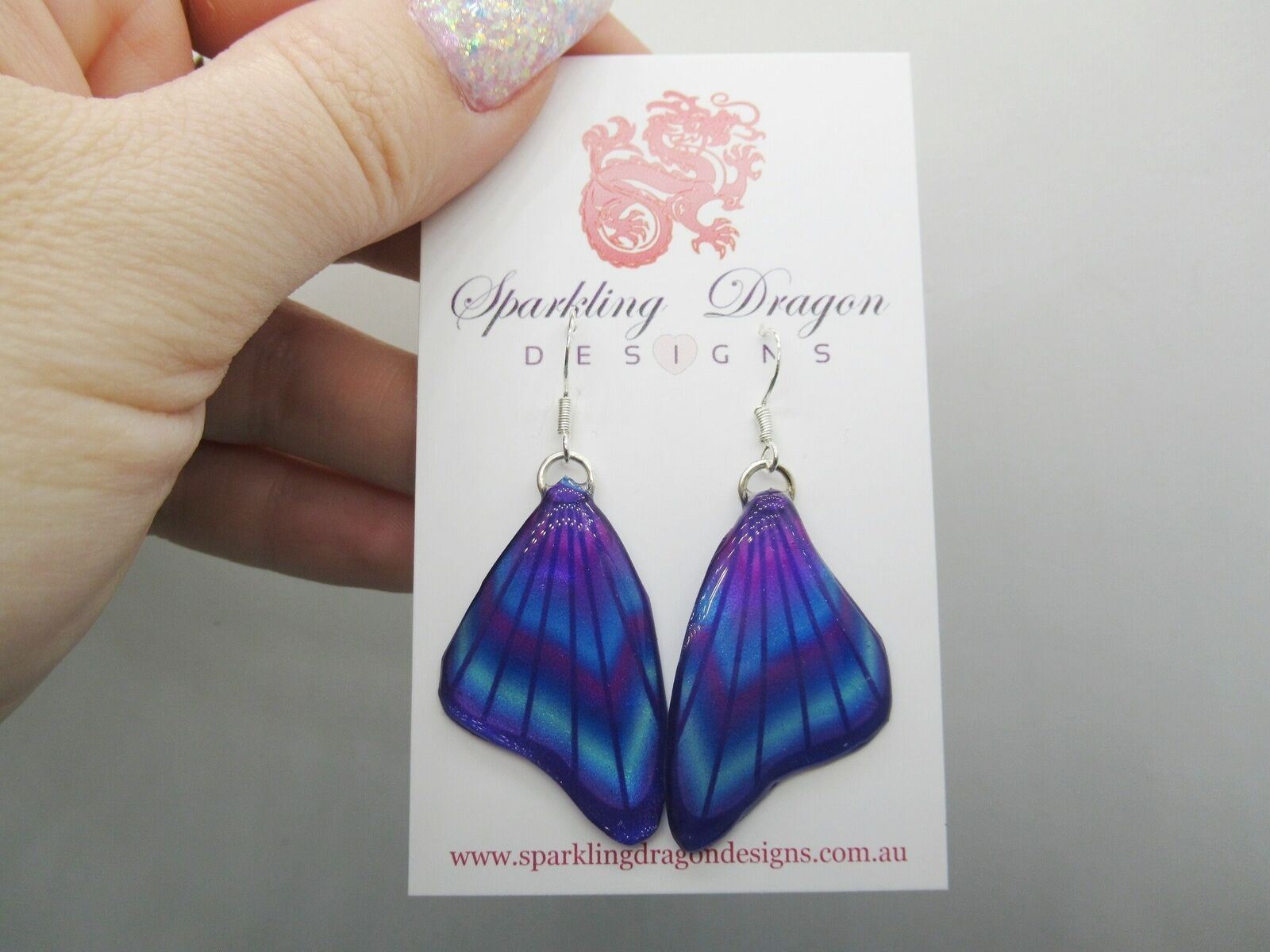 Butterfly Wing Earrings Purple, Blue & Rainbow- Fairy Jewellery Unique Gift - Image 3