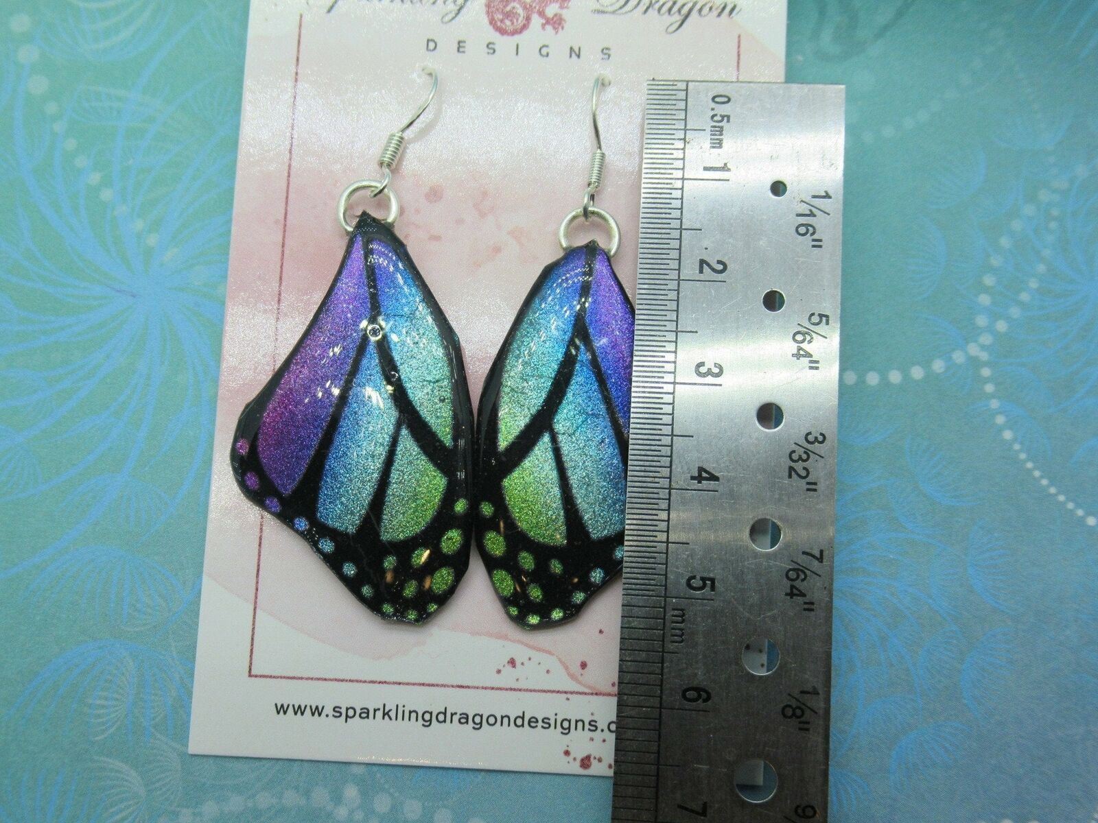 Butterfly Earrings Blue Evening Mist Large Spots- Fairytale Fantasy Jewellery - Image 3