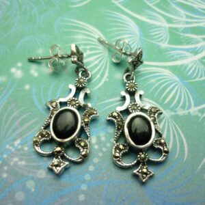 Vintage Sterling Silver Earrings - Black Onyx - Style 10