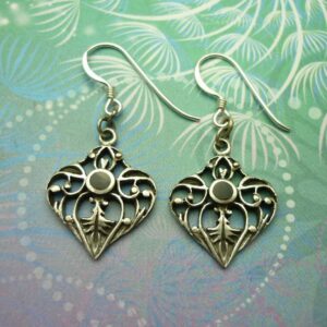 Vintage Sterling Silver Earrings - Black Onyx - Elegany Royal Leaf Style