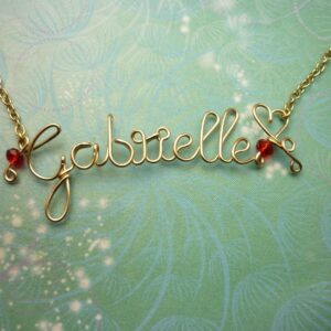 Gold Wire Personalised Name Necklace Handcrafted Birthstone Beads 9-11 letters