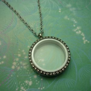 Stainless Steel Crystal Round Locket on Silver Chain on plain link 56cm long