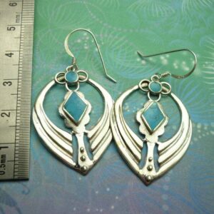 Vintage Sterling Silver Earrings - Turquoise - Gift for Her - Leaf Aztec Flower