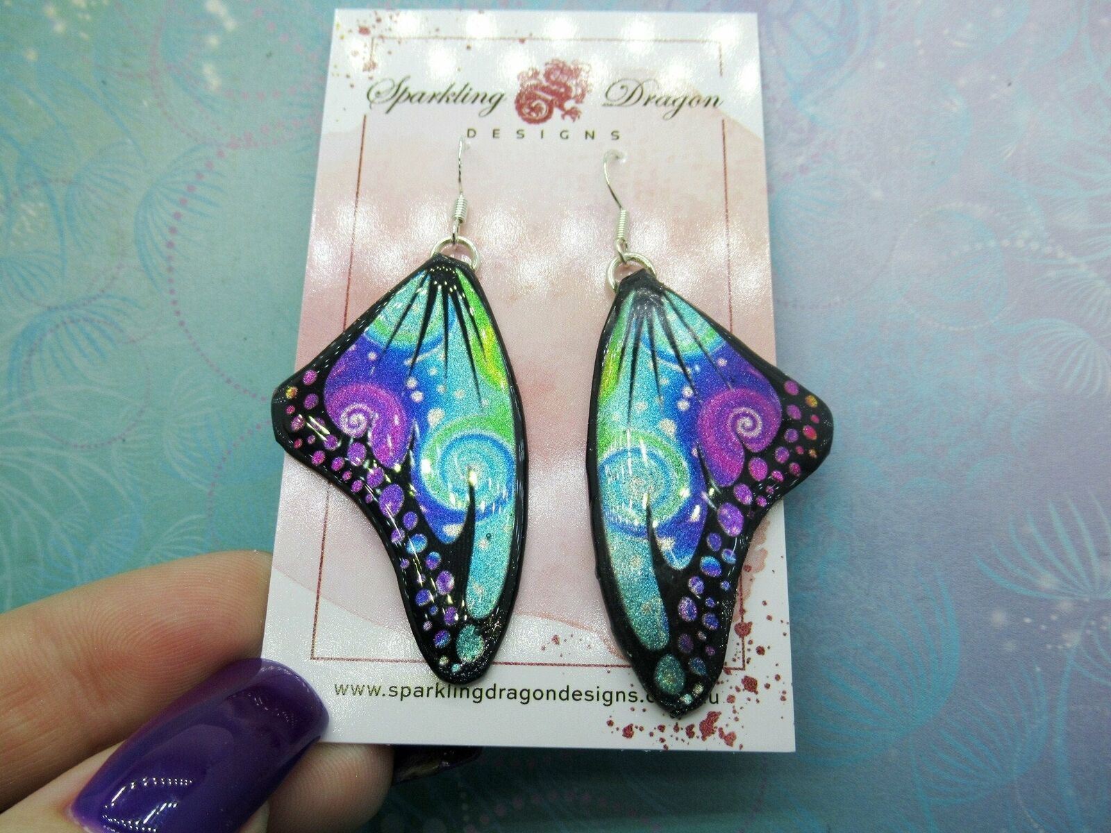 Butterfly Earrings Swirling Purple Blue Rainbow Delightful and Whimsical