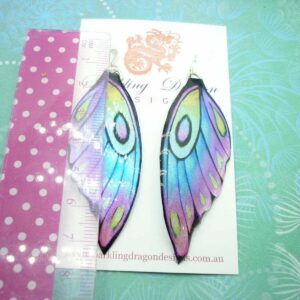 Butterfly Wing Earrings Pale Blue Purple Green Fun and Whimsical Fairy Jewellery