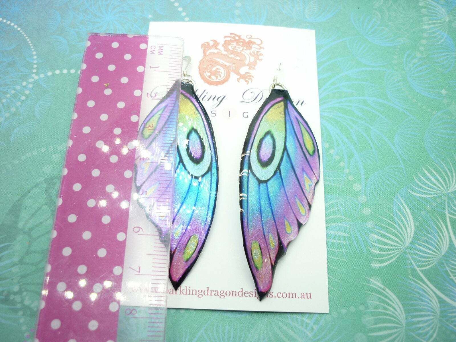 Butterfly Wing Earrings Pale Blue Purple Green Fun and Whimsical Fairy Jewellery