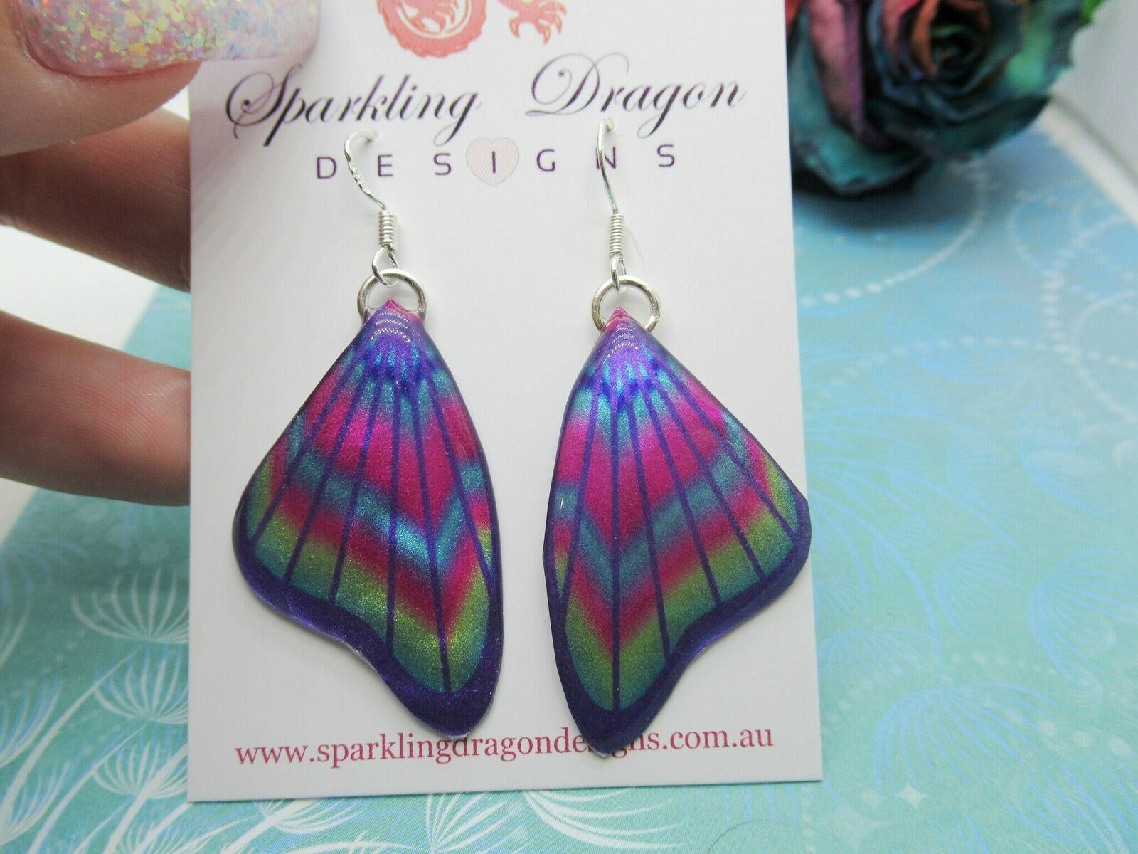 Butterfly Wing Earrings Purple & Rainbow- Fairy Jewellery Cosplay Fantasy