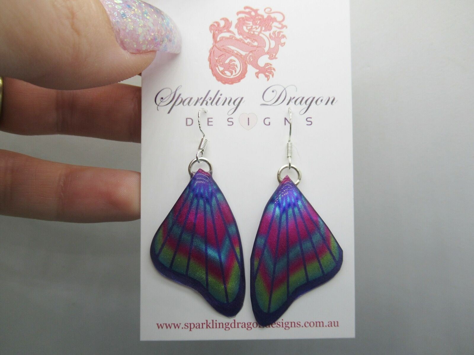 Butterfly Wing Earrings Purple & Rainbow- Fairy Jewellery Cosplay Fantasy - Image 4