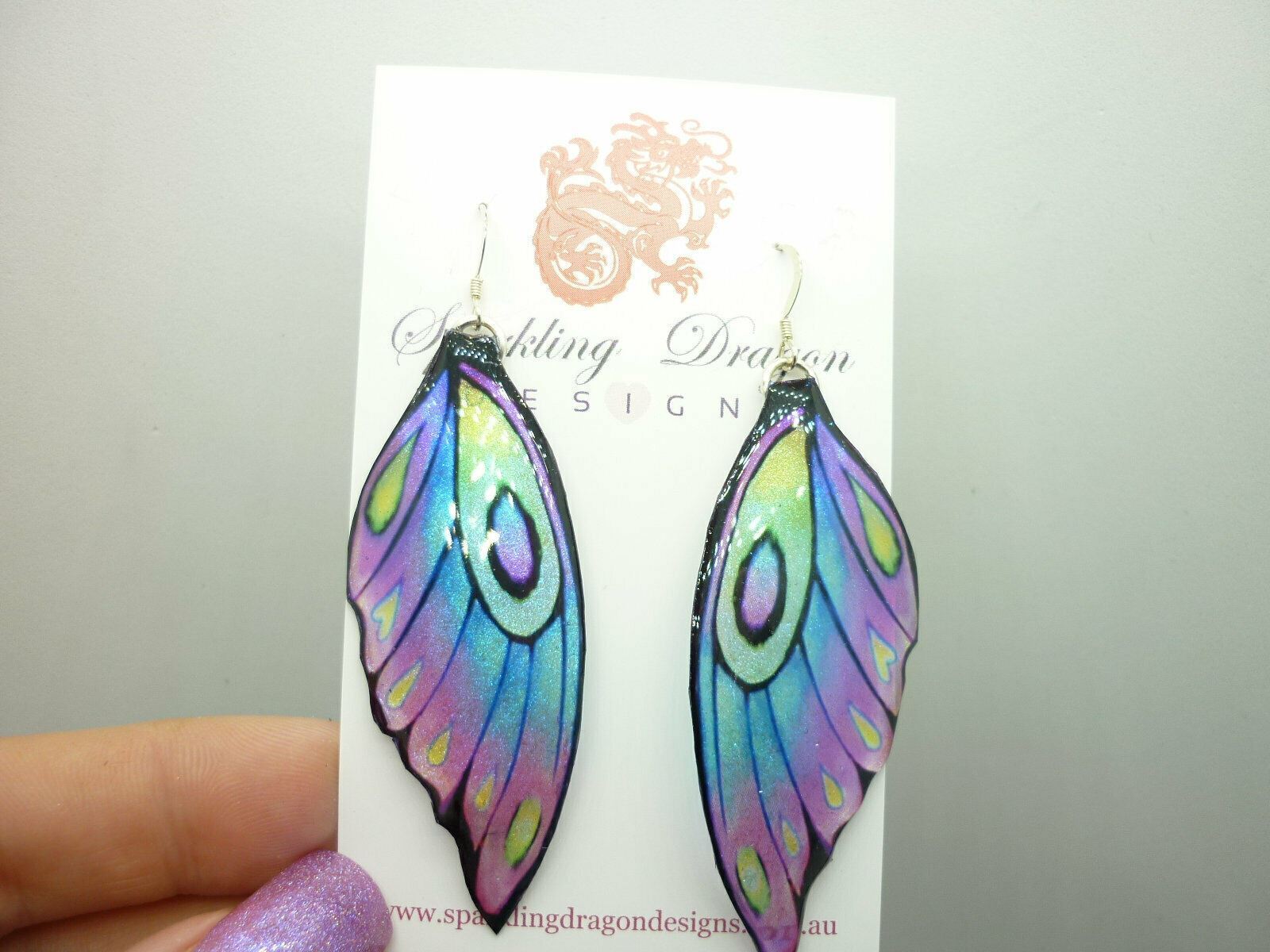 Butterfly Wing Earrings Pale Blue Purple Green Fun and Whimsical Fairy Jewellery - Image 5
