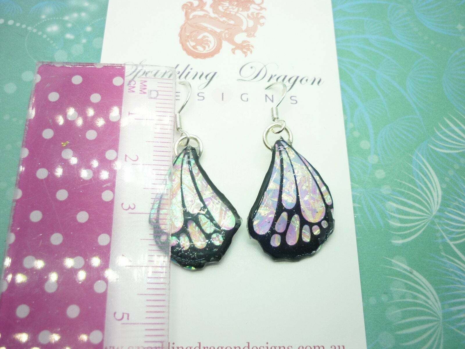 Butterfly Wings Earrings Colour Shift Pink/Green Small - Fairy Jewellery - Image 4