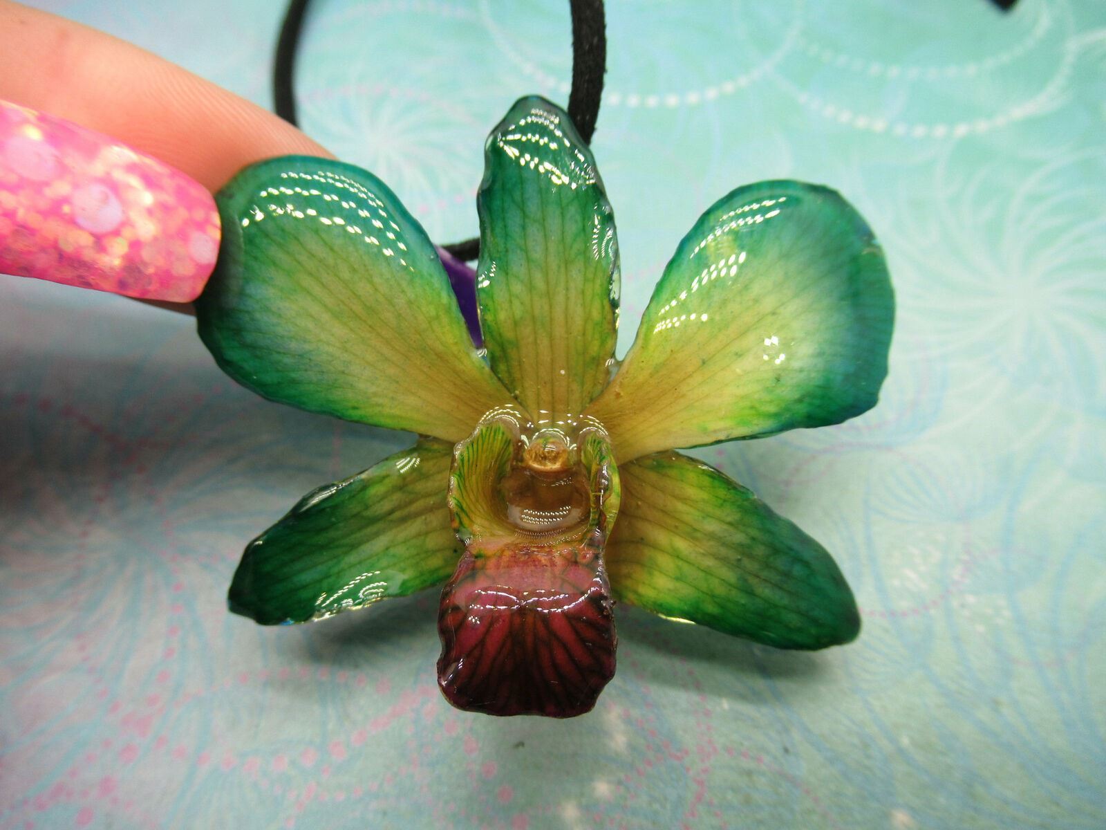Real Orchid Flower Necklace - Green/Yellow. A beautiful unique gift. Mothers Day