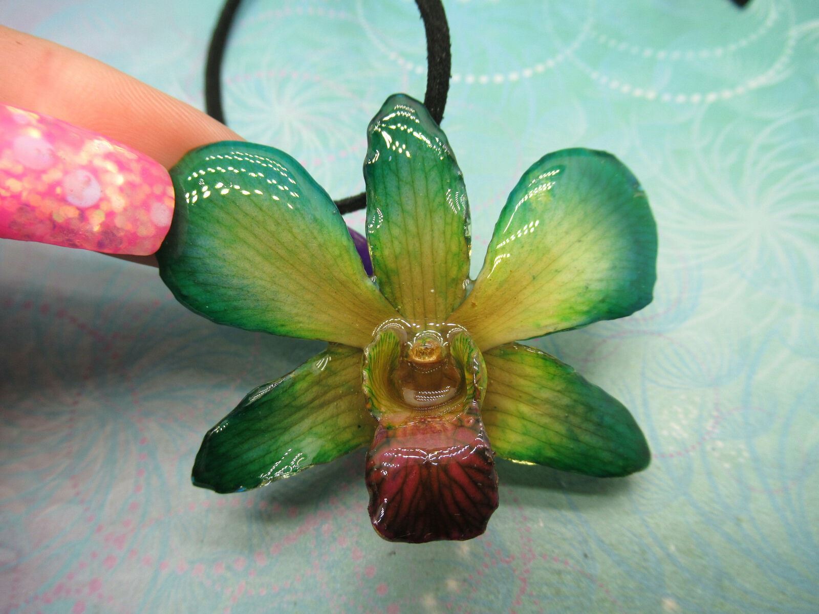 Real Orchid Flower Necklace - Green/Yellow. A beautiful unique gift. Mothers Day - Image 2