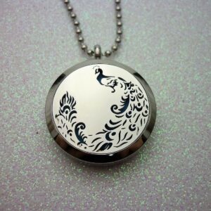 Aromatherapy Locket - Peacock Bird - Perfume Necklace - Essential Oil Jewels