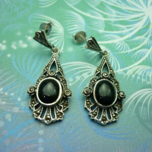 Elegant Vintage Sterling Silver Earrings - Black Onyx - Stylish Unique 925