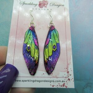 Vibrant Purple Yellow Sparkle Butterfly Earrings Enchanting Fairy Jewellery