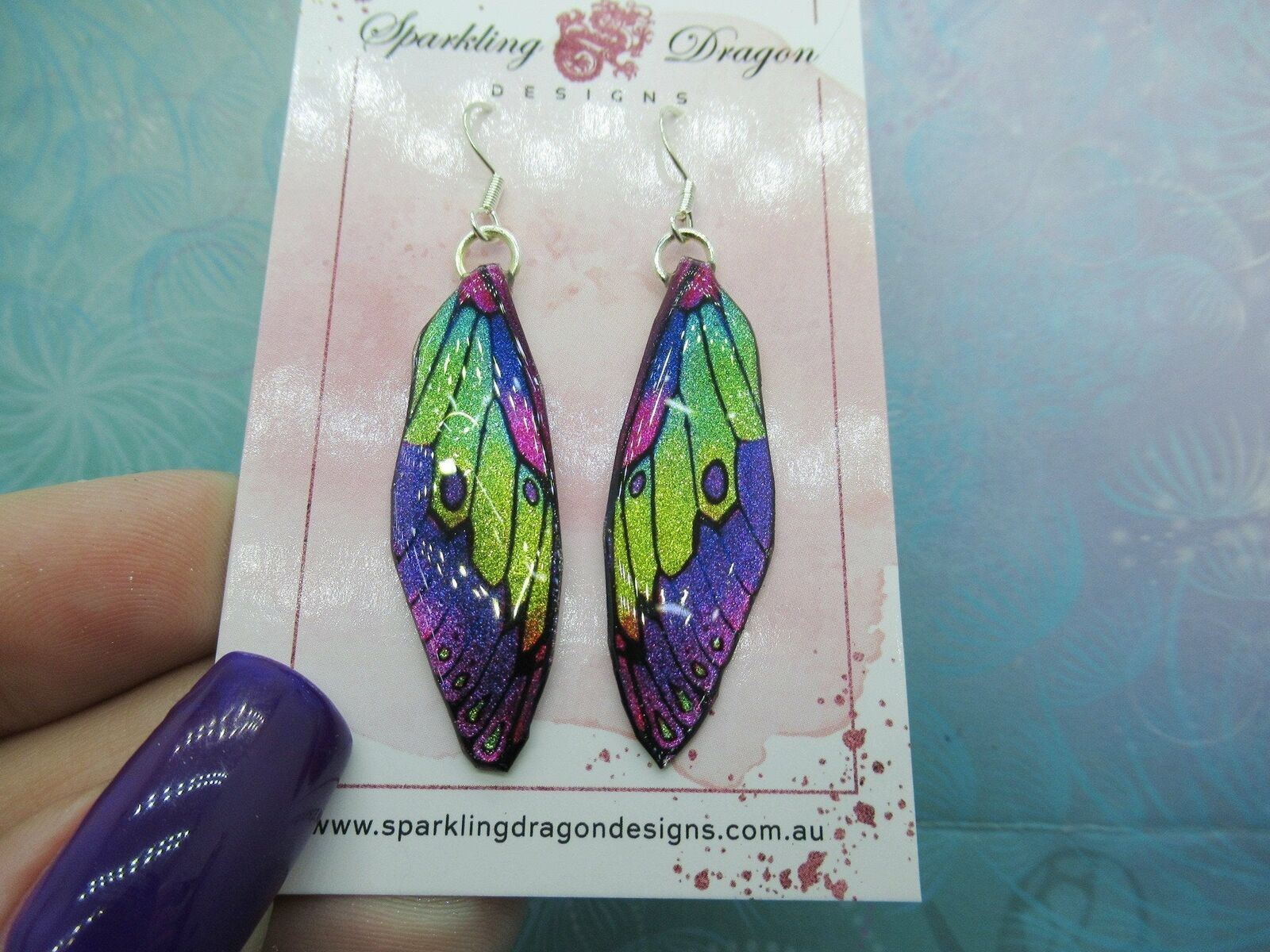 Vibrant Purple Yellow Sparkle Butterfly Earrings Enchanting Fairy Jewellery