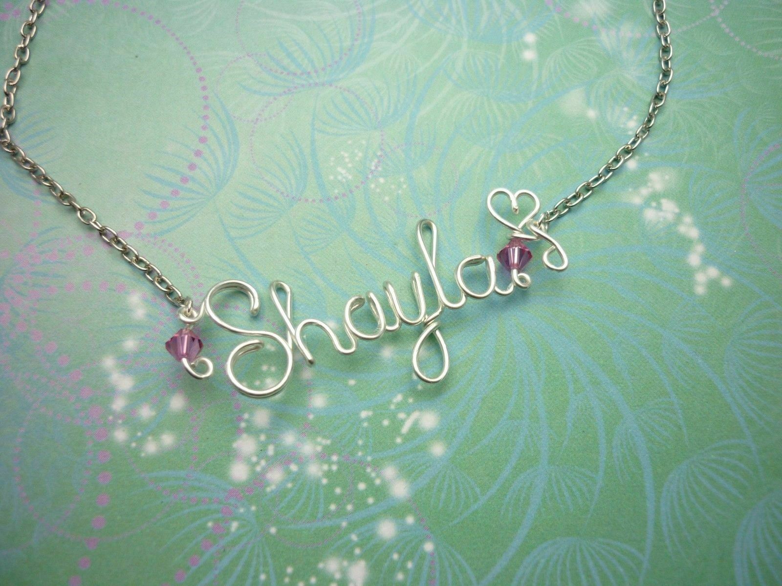 Bridal Gift Personalised Name Necklace Silver Wire & Crystals Choose Your Colour - Image 2