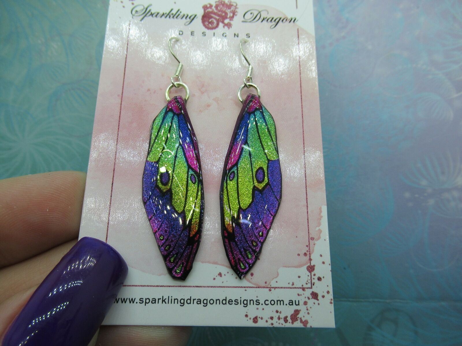 Vibrant Purple Yellow Sparkle Butterfly Earrings Enchanting Fairy Jewellery - Image 2