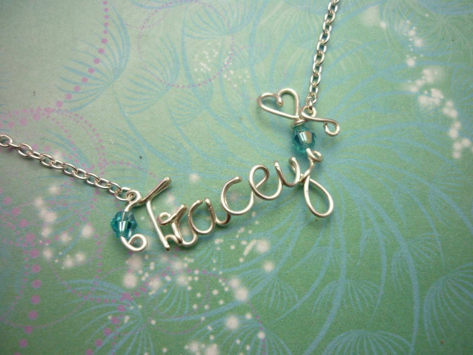 Bridal Gift Personalised Name Necklace Silver Wire & Crystals Choose Your Colour - Image 3