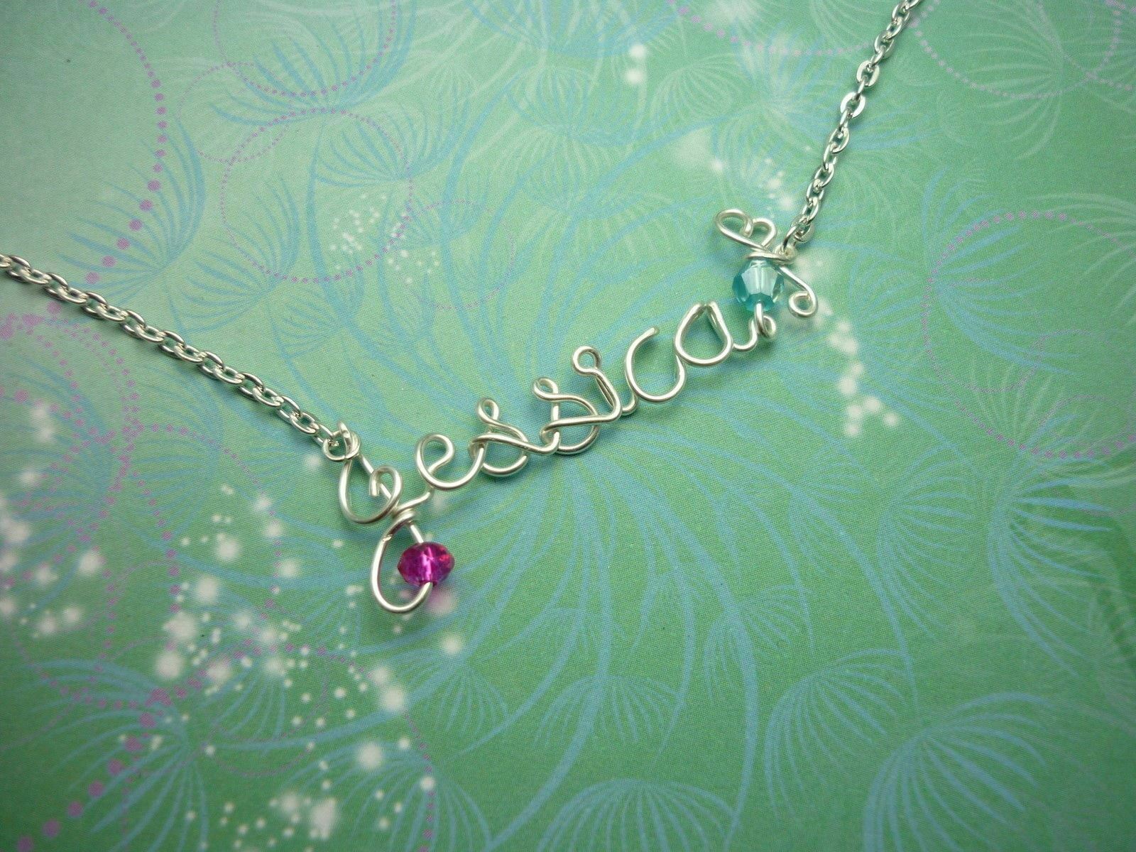 Bridal Gift Personalised Name Necklace Silver Wire & Crystals Choose Your Colour - Image 4