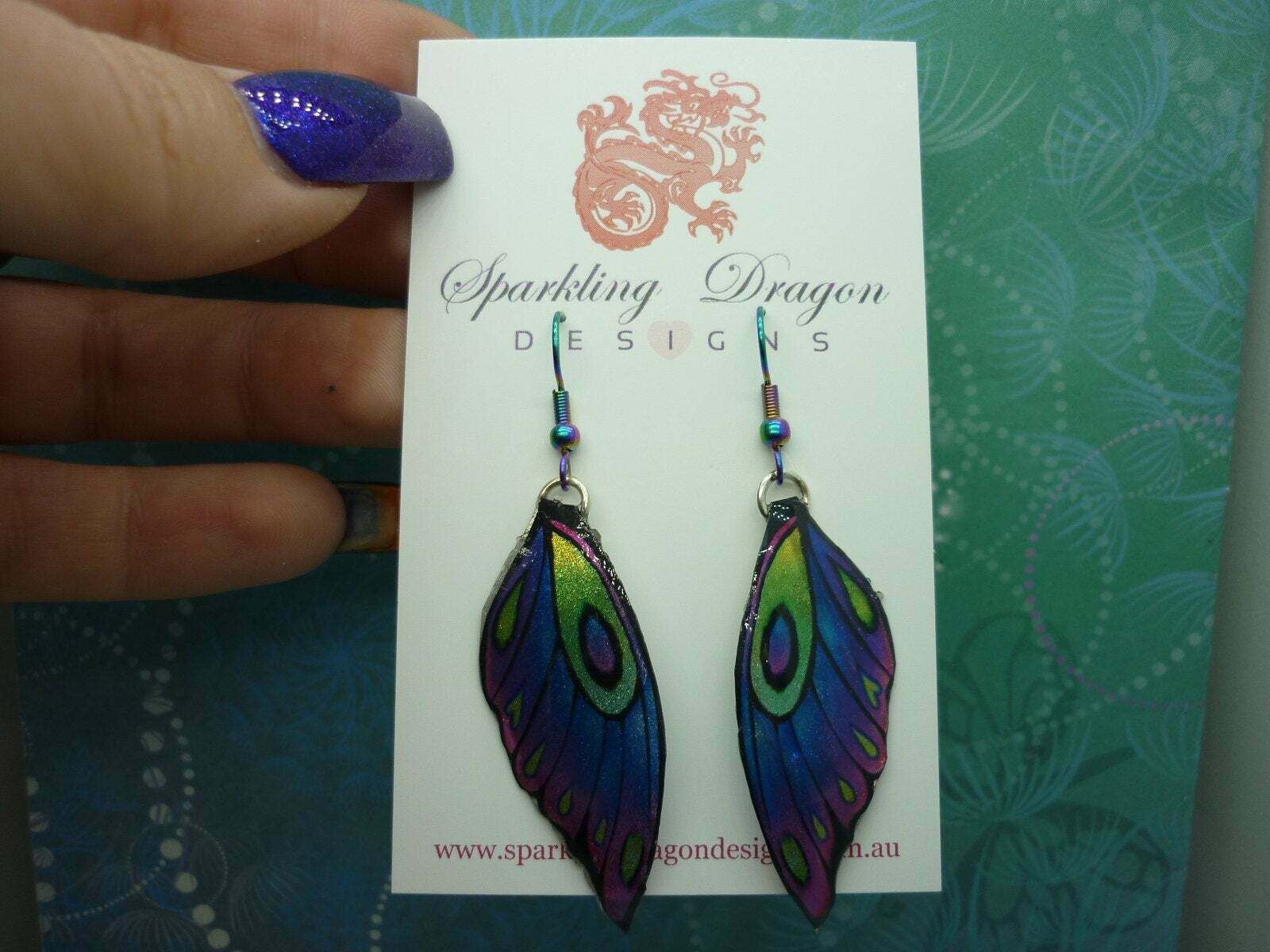 Butterfly Wing Earrings Blue Purple & Pink - Fun and Whimsical Fairy Jewellery - Image 2
