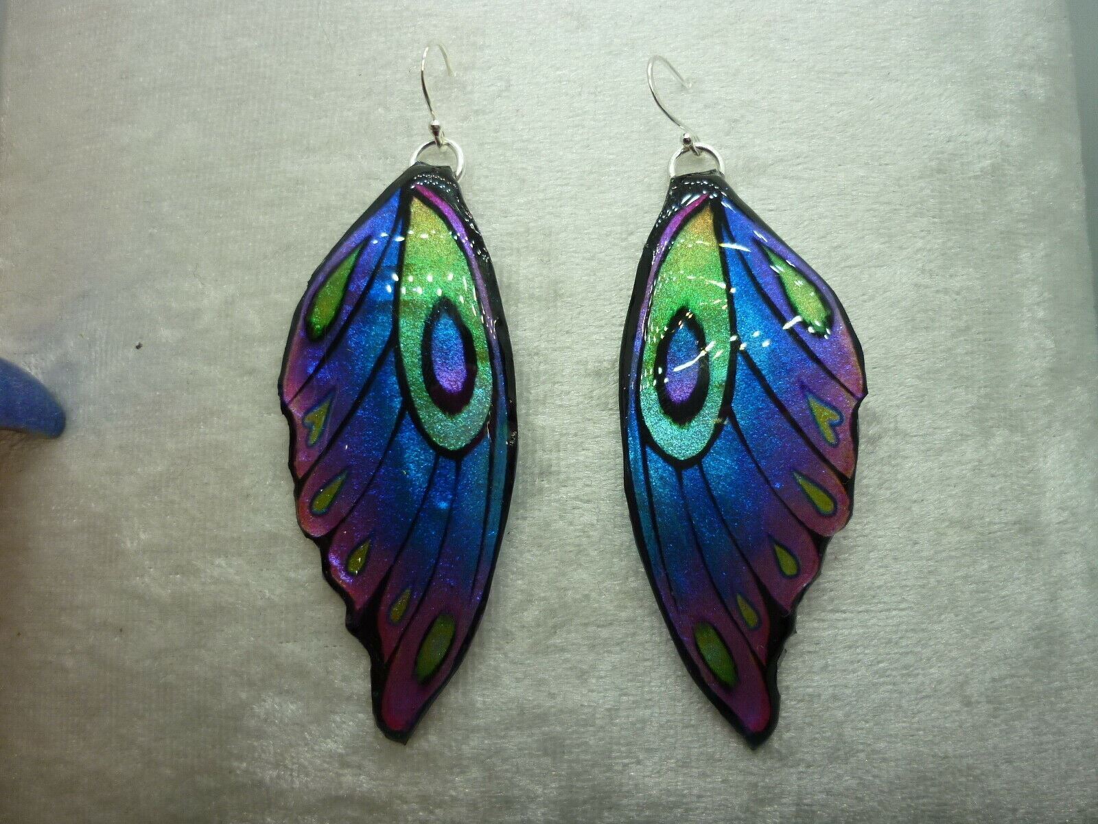 Large Blue Butterfly Wing Earrings Rainbow Sparkly Fairy Jewellery unique gift - Image 5