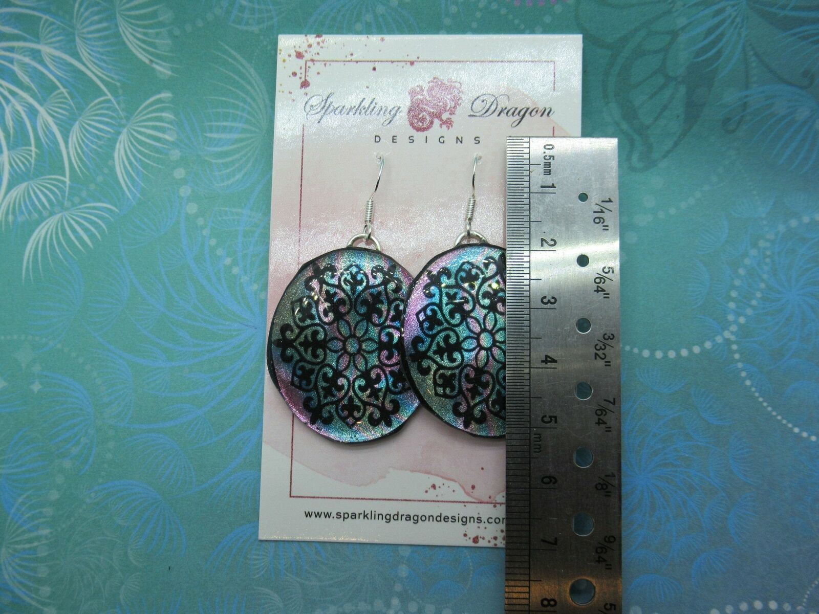Elegant Motif Earrings -Blue and Pink - New Age Boho gift - Swirling Colours in - Image 3