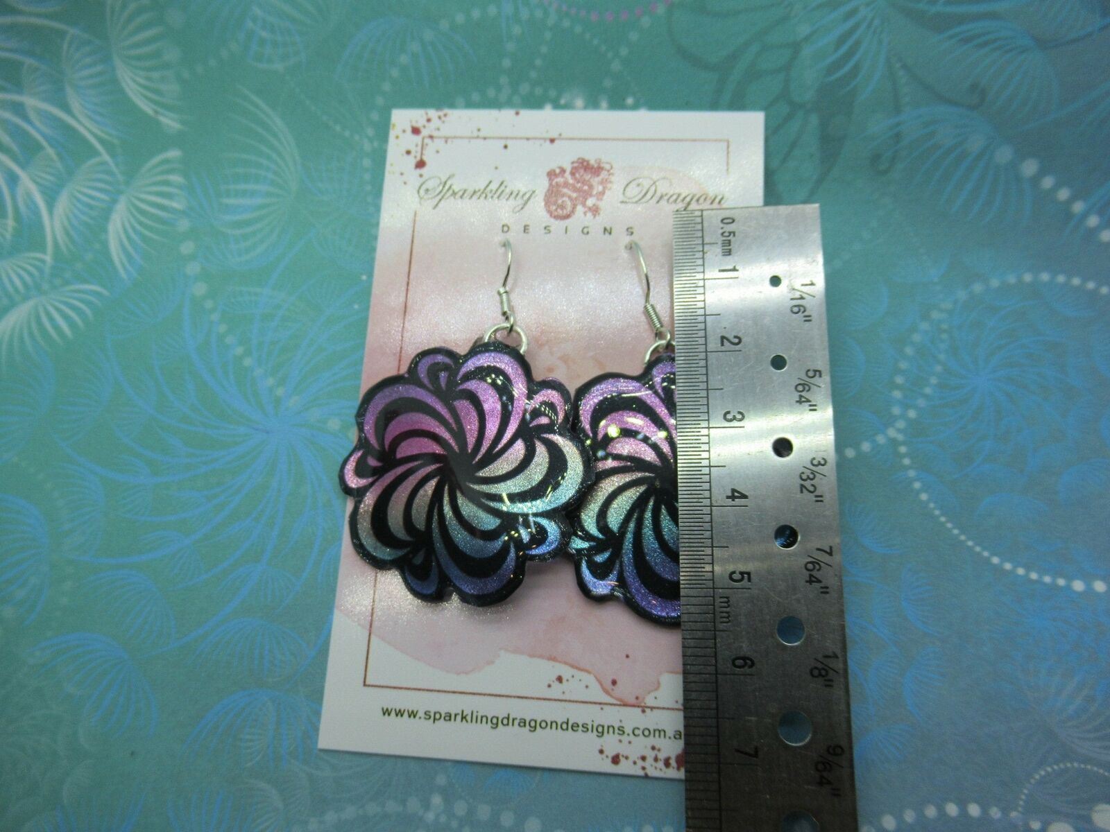 Pink and Pale Blue Swirling Flower Earrings - New Age gift - Resin - Image 3