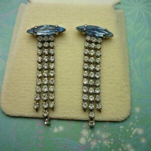 Elegant Pale Blue & Clear Crystal Vintage Earrings Sterling Silver Stud Posts
