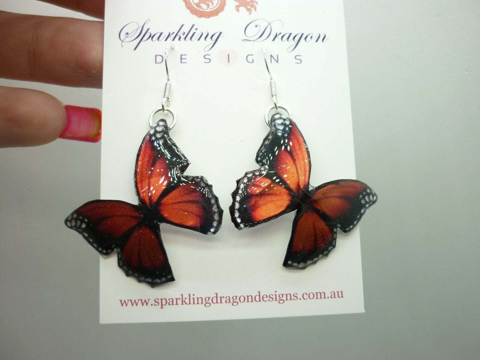 Pretty Red Butterfly Earrings Fairy Jewellery Fun Gift Whimsical Present