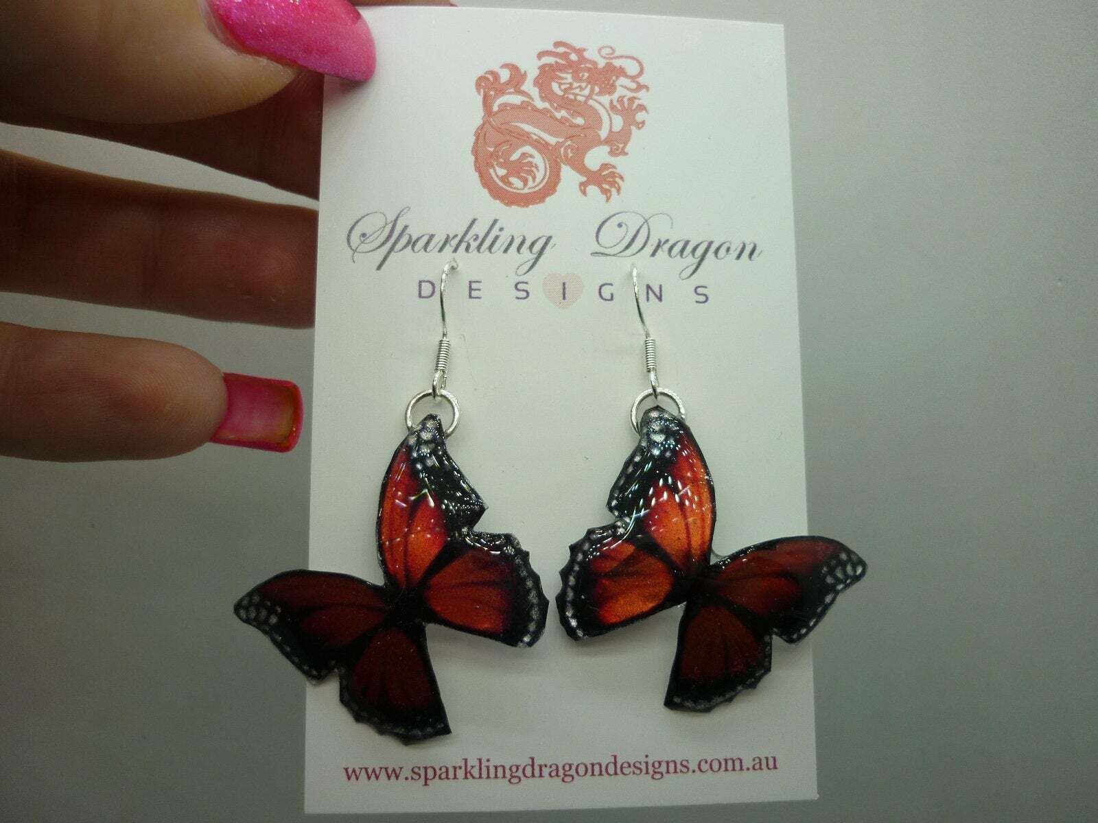 Pretty Red Butterfly Earrings Fairy Jewellery Fun Gift Whimsical Present - Image 2