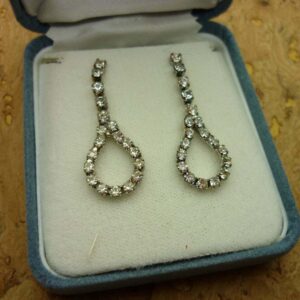 Vintage Silver Earrings - Sparkling Crystals - Loop Shape